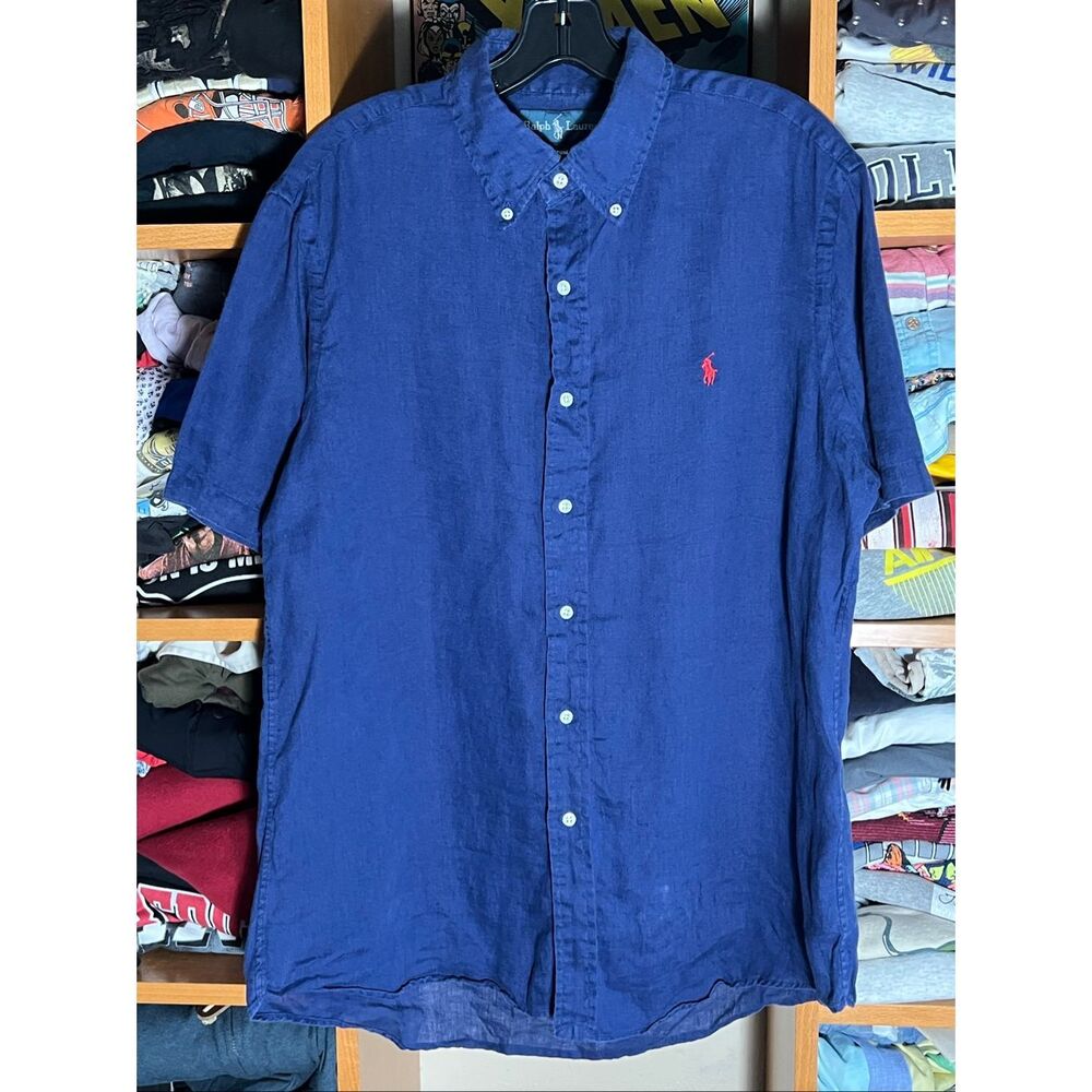Vintage Ralph Lauren Men’s Linen Short Sleeve Button Shirt Large